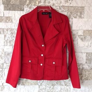 Studio West 90s Western Jean Jacket SM, Red Cowgirl Silver Rhinestones Retro EUC